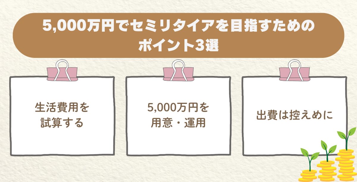 5,000万円でセミリタイアを目指すためのポイント3選