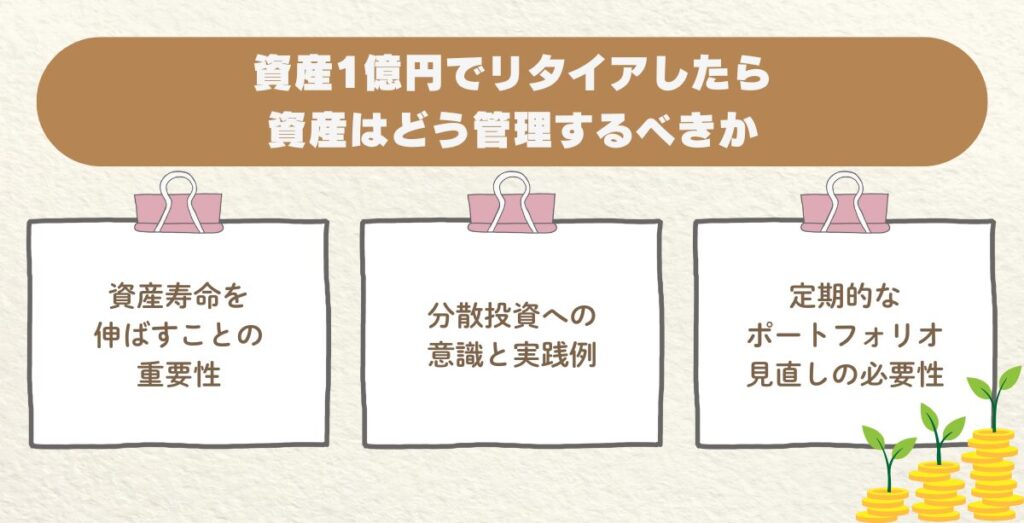 資産1億円でリタイアした後の資産管理を考えるイメージ