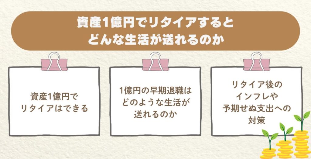 資産1億円でリタイアした場合の生活を考えるイメージ